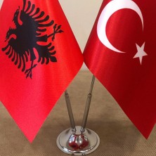 Fors Bayrak Arnavutluk - Türkiye Masa Bayrağı Krom Direkli İkili Bayrak
