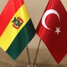 Fors Bayrak Bolivya - Türkiye Masa Bayrağı Krom Direkli İkili Bayrak