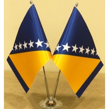 Fors Bayrak Bosna Hersek Masa Bayrağı Krom Direkli İkili Bayrak