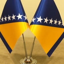 Fors Bayrak Bosna Hersek Masa Bayrağı Krom Direkli İkili Bayrak