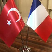 Fors Bayrak Fransa - Türkiye Masa Bayrağı Krom Direkli İkili Bayrak
