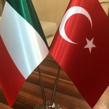 Fors Bayrak İtalya - Türkiye Masa Bayrağı Krom Direkli İkili Bayrak