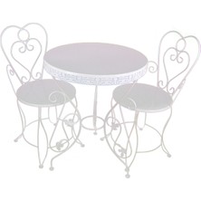 Naz Tasarım Ferforje Masa & Sandalye Takımı 1+2 Beyaz