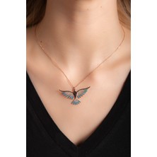 Hiç Gümüş Turkuaz  Zirkon Taşlı Zümrütü Anka Kuşlu Kadın  Gümüş Kolye 925 Ayar