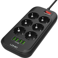 Ldnio 6'lı Akım Korumalı Priz 3.4A 4 Port USB Girişli -SE6403