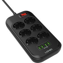 Ldnio 6'lı Akım Korumalı Priz 3.4A 4 Port USB Girişli -SE6403