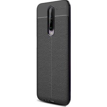 Case Street Xiaomi Poco X2 Kılıf Niss Silikon Deri Görünümlü+Nano Glass Siyah