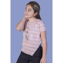 Toontoy Kız Çocuk Çizgili Kelebek Baskılı T-Shirt
