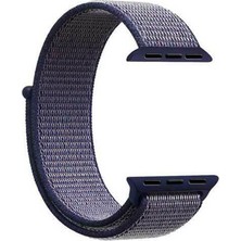 Smcase Apple Watch Uyumlu 1 2 3 4 5 38mm Kordon Kumaş Cırtcırtlı Kordon Lacivert