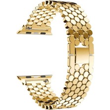 Smcase Apple Watch Uyumlu Series 4 5 38mm Kordon Metal Bal Peteği Desen Krd 30 Gold