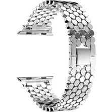 Smcase Apple Watch Uyumlu Series 4 5 40mm Kordon Metal Bal Peteği Desen Krd 30 Gümüş