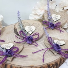 Hayaller Dükkanı 30 Adet Lavanta Süslü Hasır Kalp Magnet Nikah Şekeri