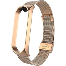 Smcase Xiaomi Mi Band 3 Kılıf Clips Hasır Metal Kordon Altın