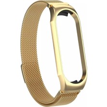 Smcase Xiaomi Mi Band 5 Kılıf Hasır Metal Kordon Mıknatıslı Gold