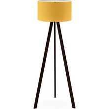 Art&Gift Tripod Ahşap Ayaklı Lambader Köşe Lambası Sarı Kumaş