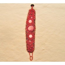 Hd Marketim Hdmarketim Deri Üzerine El Işlemeli Sedef Boncuk Bileklik Kırmızı