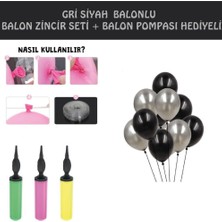 Parti Furyası Siyah Gri Balon Zinciri Set+Balon Pompası Hediyeli 100 Lü