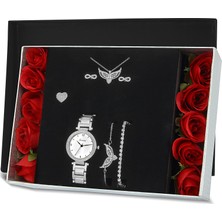 Forentina Gümüş Kaplama Melek Kanadı Kolye Küpe Bileklik Yüzük Saat Set PS1554