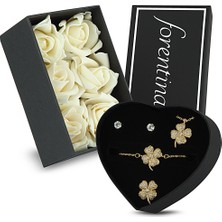 Forentina Güllü Kutuda Yonca Kolye Küpe Bileklik Yüzük Set PS1641