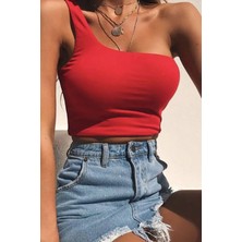 Madmext Mad Girls Tek Omuz Kırmızı Askılı Body MG325
