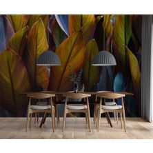 Özel Duvarlar Büyük Sarı Tropikal Yapraklar Duvar Kağıdı