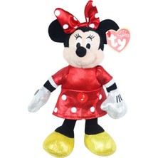 Ty Parlak Kırmızı Elbiseli Minnie Mouse Sesli Peluş 15 cm