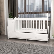 Garaj Home Pırlanta Mdfli  Büyüyen 60X120 Beşik  + Yatak- Beyaz