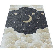 Carpettex Bulut Ay Yıldız Desenli Sarı & Gri Çocuk & Bebek Odası Halısı