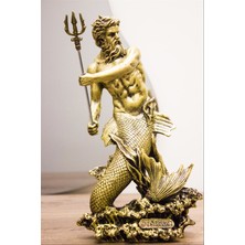 Poseidon Biblo Gold 30 cm Tasarım Mitolojik Heykel Ev Dekor