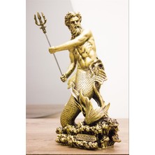 Poseidon Biblo Gold 30 cm Tasarım Mitolojik Heykel Ev Dekor