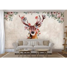 Özel Duvarlar Çiçeklerle Süslü Geyik Vintage Duvar Kağıdı