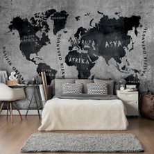 Özel Duvarlar Gri Siyah Renk Dünya Haritası Duvar Kağıdı