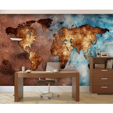 Özel Duvarlar Kahverengi Mavi Dünya Haritası Duvar Kağıtları