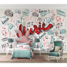 Özel Duvarlar Renkli Müzik Yazısı ve Şekiller Özel Tasarım Duvar Kağıdı
