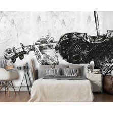 Özel Duvarlar Siyah Gitar Desenli Duvar Kağıdı