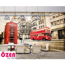 Özel Duvarlar Vintage Kırmızı Telefon Kulubesi Duvar Kağıdı