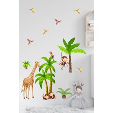 Msticker Zürafa,maymun,palmiye Ağacı Safari Çocuk Bebek Odası Duvar Sticker