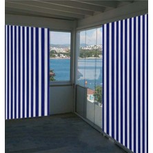 Ceylan Home 150X250 cm Balkon Perdesi Balkon Brandası Mavi Beyaz