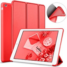 Turotto Apple iPad 7. Nesil 10.2 Uyku Modlu Arka Yumuşak Silikon Smart Tablet Kılıf + 9h Temperli Hayalet (Privacy) Cam Ekran Koruyucu Kırmızı