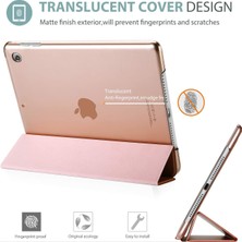 Turotto Apple iPad 7. Nesil 10.2 A2200 A2197 A2198 A2270 Yatay Standlı Uyku Modlu P.c Smart Case Kılıf + 9h Temperli Hayalaet (Privacy) Koruyucu Rose Gold