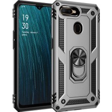 Case World Oppo A5s Kapak Military Yüzüklü Stantlı Panzer Tank Kılıf Gri