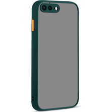 Case World Apple iPhone 8 Plus Kılıf Kamera Korumalı Silikon Kenarlı Renkli Düğmeli Mat Arka Kapak Koyu Yeşil
