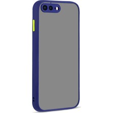 Case World Apple iPhone 8 Plus Kılıf Kamera Korumalı Silikon Kenarlı Renkli Düğmeli Mat Arka Kapak Lacivert