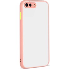 Case World Apple iPhone 8 Plus Kılıf Kamera Korumalı Silikon Kenarlı Renkli Düğmeli Mat Arka Kapak Pudra