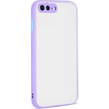 Case World Apple iPhone 8 Plus Kılıf Kamera Korumalı Silikon Kenarlı Renkli Düğmeli Mat Arka Kapak Lila