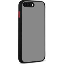 Case World Apple iPhone 8 Plus Kılıf Kamera Korumalı Silikon Kenarlı Renkli Düğmeli Mat Arka Kapak Siyah