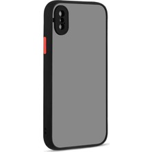 Case World Apple iPhone XS Max 6.5 Kılıf Kamera Korumalı Silikon Kenarlı Renkli Düğmeli Mat Arka Kapak Siyah
