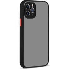 Case World Apple iPhone 11 Pro Max Kılıf Kamera Korumalı Silikon Kenarlı Renkli Düğmeli Mat Arka Kapak Siyah