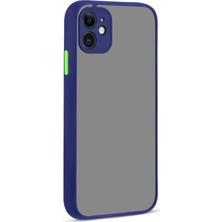 Case World Apple iPhone 12 Mini Kılıf Kamera Korumalı Silikon Kenarlı Renkli Düğmeli Mat Arka Kapak Lacivert
