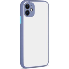 Case World Apple iPhone 12 Mini Kılıf Kamera Korumalı Silikon Kenarlı Renkli Düğmeli Mat Arka Kapak Mor